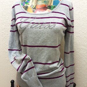 Guess Sweater, Gray, Purple Bling